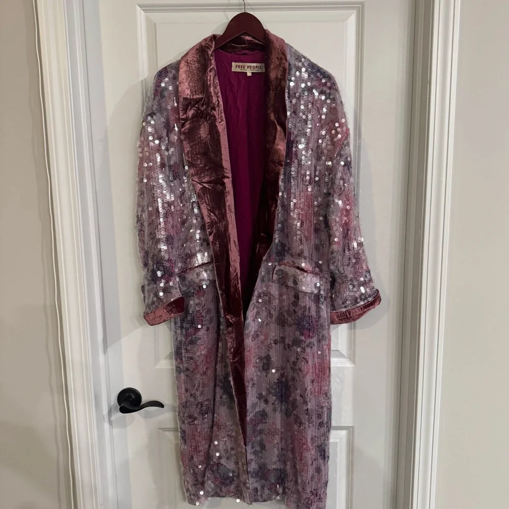 Free People Kealey Kimono Sequin in Pink Combo